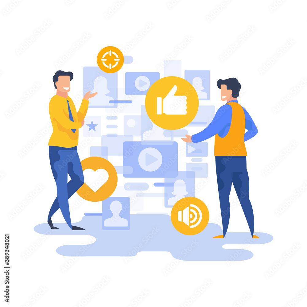Cartoon men analyzing social media data vector illustration Cartoon men analyzing social media data vector illustration