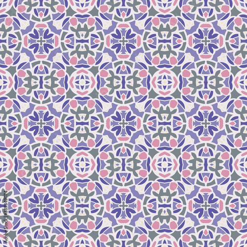 Creative color abstract geometric pattern in white pink violet, vector seamless, can be used for printing onto fabric, interior, design, textile, pillow, carpet.