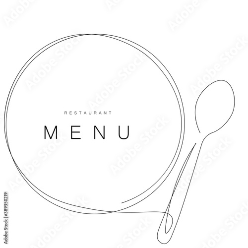 Menu restaurant background. Plate and spoon vector illustration