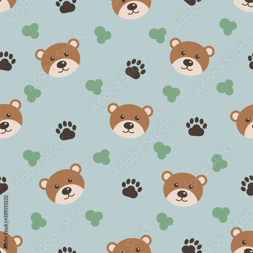 Cute animals  cartoon bear  seamless pattern for kids. Vector background for printing on children clothing.