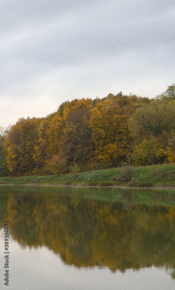 autumn landscape with lake and reflections 