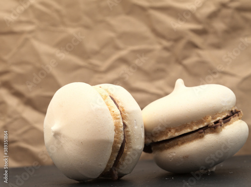 Suspiros, i.e. sighs, Spanish meringue confection, chocolate flavour photo