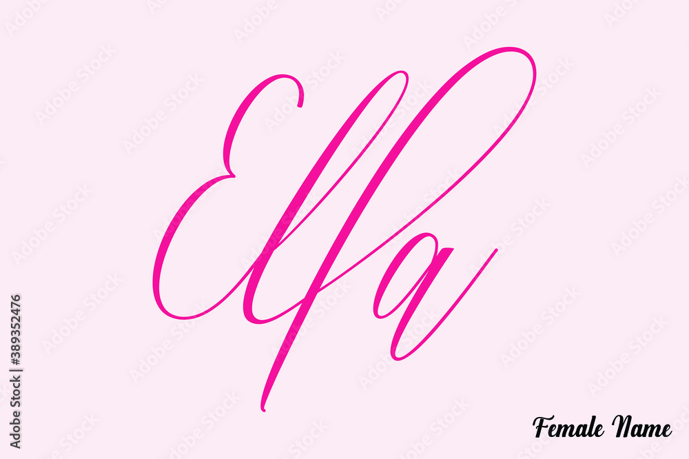 Ella-Female Name Calligraphy Cursive Dork Pink Color Text on Light Pink Background