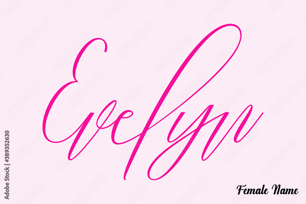 Evelyn-Female Name Calligraphy Cursive Dork Pink Color Text on Light Pink Background