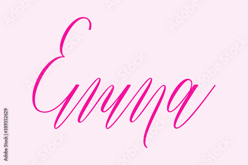 Emma-Female Name Calligraphy Cursive Dork Pink Color Text on Light Pink Background