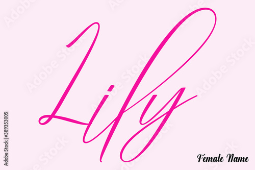 Lily-Female Name Calligraphy Cursive Dork Pink Color Text on Light Pink Background
