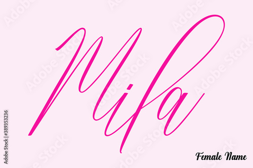 Mila-Female Name Calligraphy Cursive Dork Pink Color Text on Light Pink Background photo