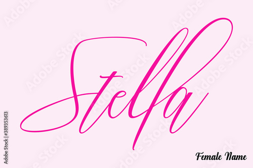 Stella-Female Name Calligraphy Cursive Dork Pink Color Text on Light Pink Background