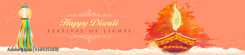 Artistic illustration of a Diwali lamp. Greeting for a new celebration.