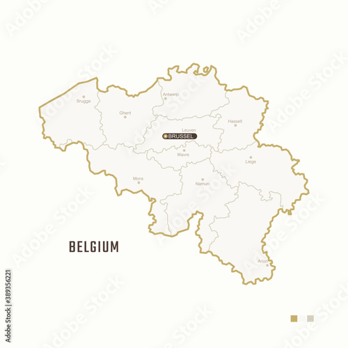 Map of Belgium with border  cities and capital Brussel. Each city has separately for your design. Vector Illustration