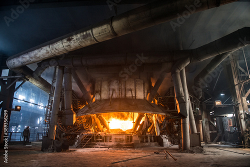 Production process in the steel mill. Arc furnace