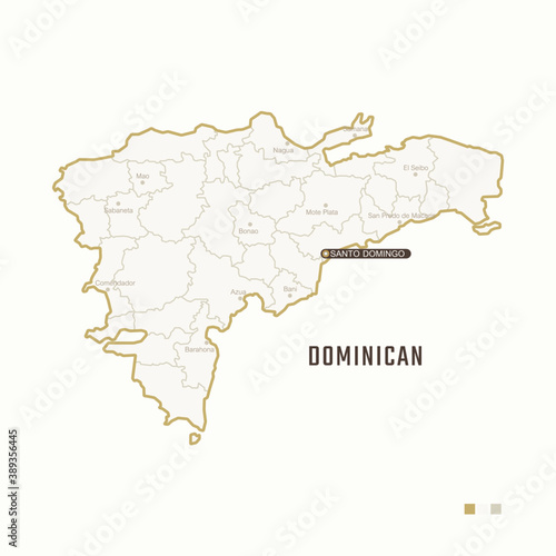 Map of Dominican with border  cities and capital Santo Domingo. Each city has separately for your design. Vector Illustration
