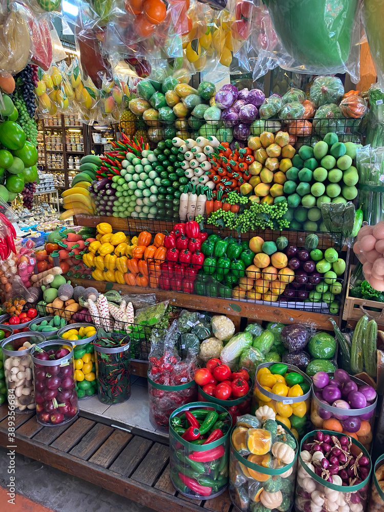 plastic models of fruits and vegetables at the market
