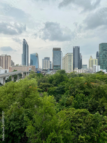 Bangkok city view across green park