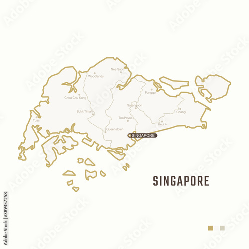 Map of Singapore with border, cities and capital. Each city has separately for your design. Vector Illustration