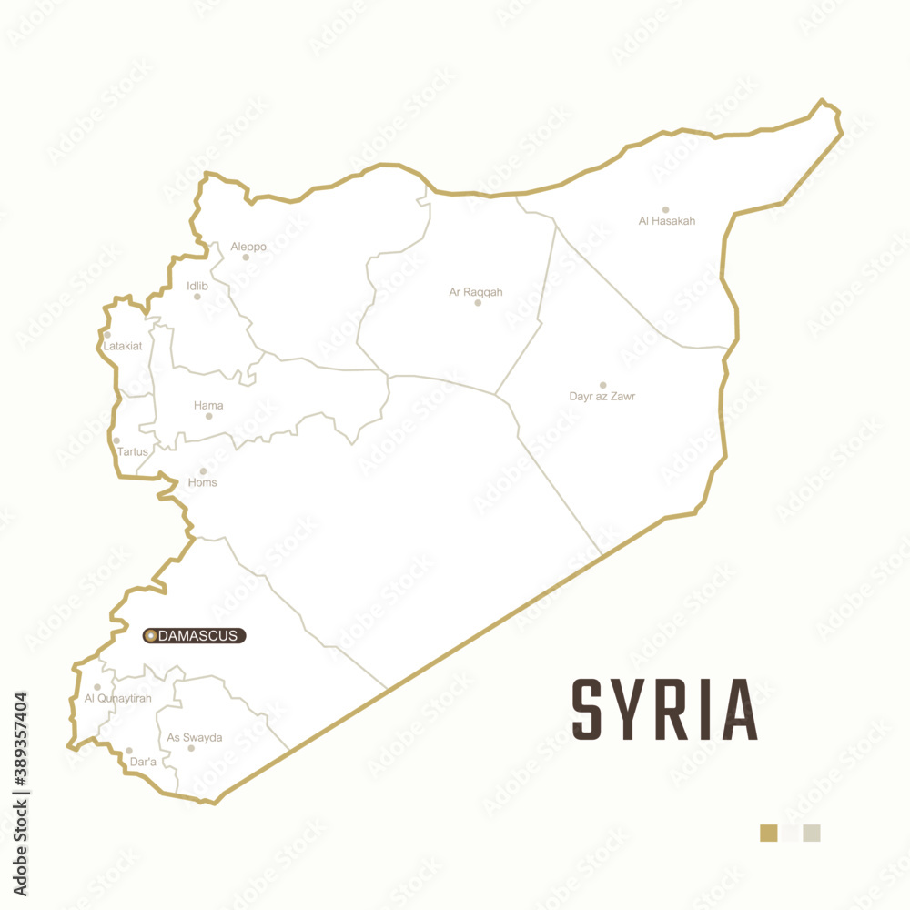 Map of Syria with border, cities and capital Damascus. Each city has separately for your design. Vector Illustration