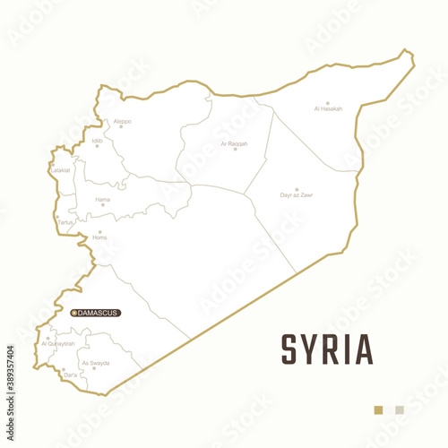 Map of Syria with border  cities and capital Damascus. Each city has separately for your design. Vector Illustration