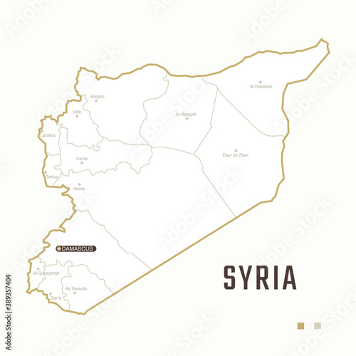 Map of Syria with border, cities and capital Damascus. Each city has separately for your design. Vector Illustration