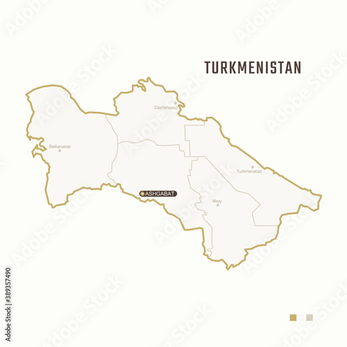 Map of Turkmenistan with border  cities and capital Ashgabat. Each city has separately for your design. Vector Illustration