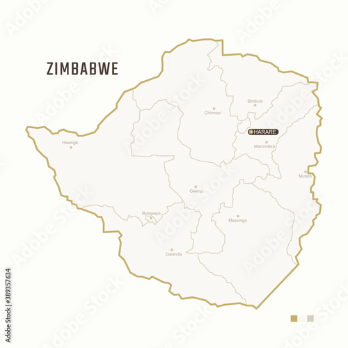 Map of  Zimbabwe with border  cities and capital Harare. Each city has separately for your design. Vector Illustration