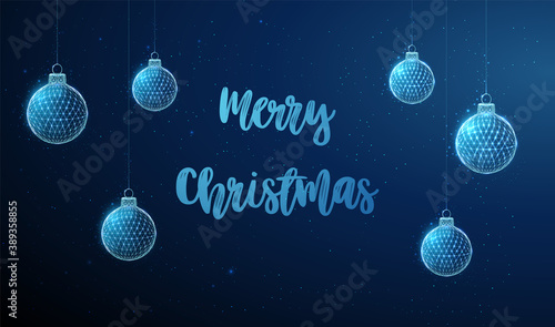 Abstract low poly hanging christmas toys with text