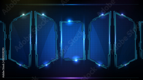 abstract futuristic background of blue glowing technology sci fi frame hud ui