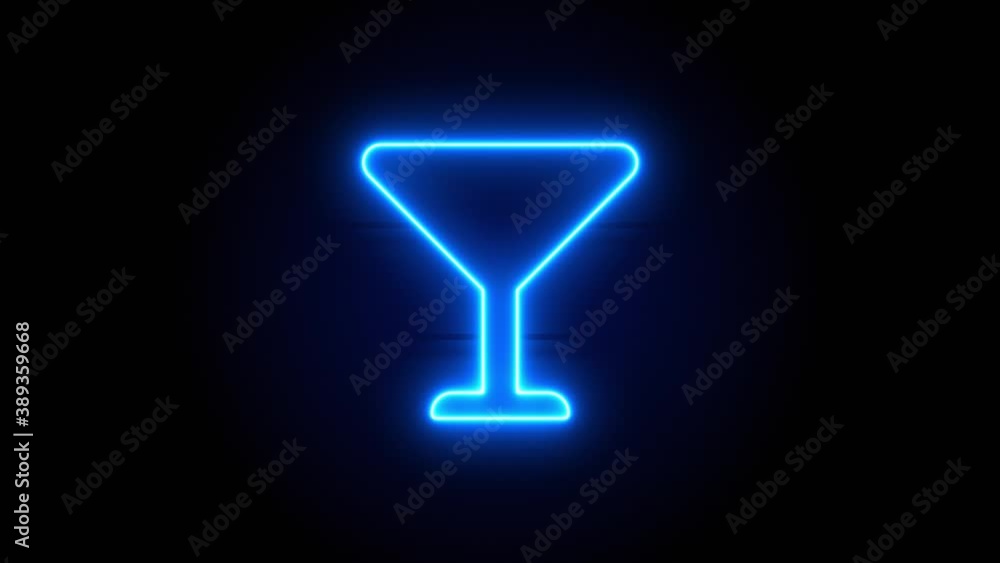 Vermout Glass neon sign appear in center and disappear after some time. Animated blue neon symbol on black background. Looped animation. Vermout Glass neon sign appear in center and disappear after some time. Animated blue neon symbol on black background. Looped animation.