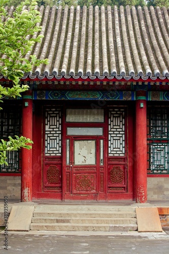 Chinese door entrance with red pillars
