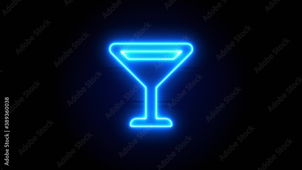 Vermout Glass neon sign appear in center and disappear after some time. Animated blue neon symbol on black background. Looped animation. Vermout Glass neon sign appear in center and disappear after some time. Animated blue neon symbol on black background. Looped animation.