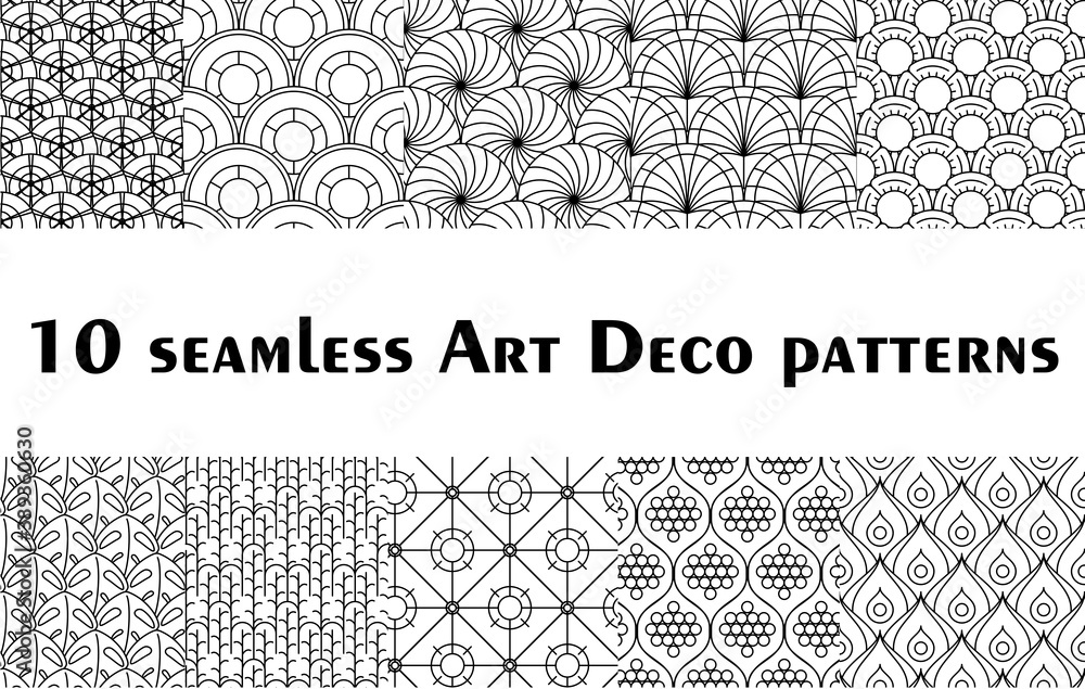 Set of 10 Art Deco and Art Nouveau seamless patterns Stock Vector Adobe  Stock
