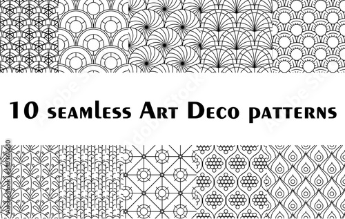 Set of 10 Art Deco and Art Nouveau seamless patterns