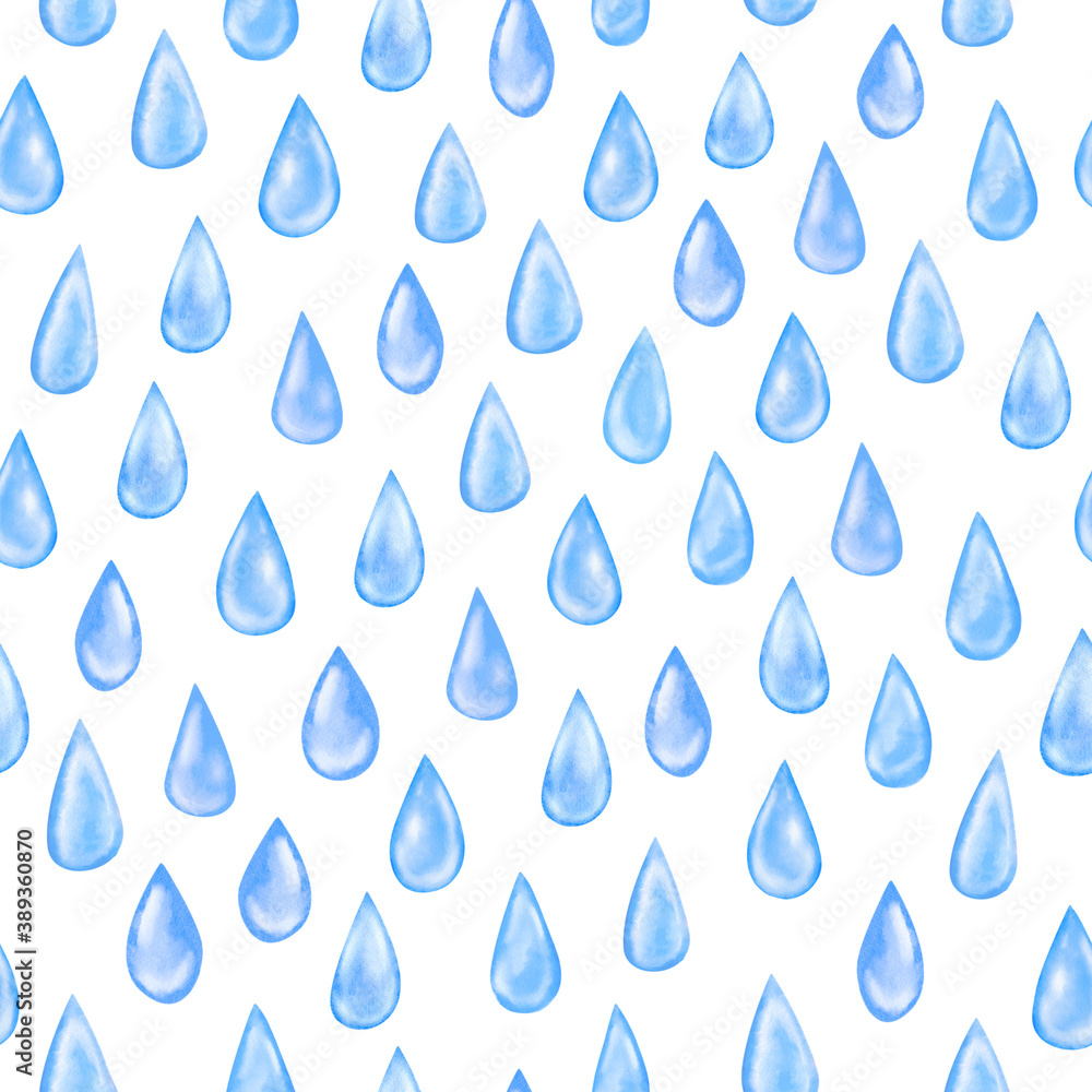 Seamless pattern from hand drawn watercolor blue rain drops. Seamless pattern from hand drawn watercolor blue rain drops.