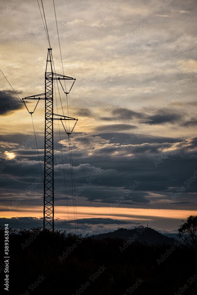 Electric tower at sunset.