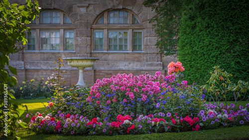 Tsarskoe Selo garden with flowers, Russia