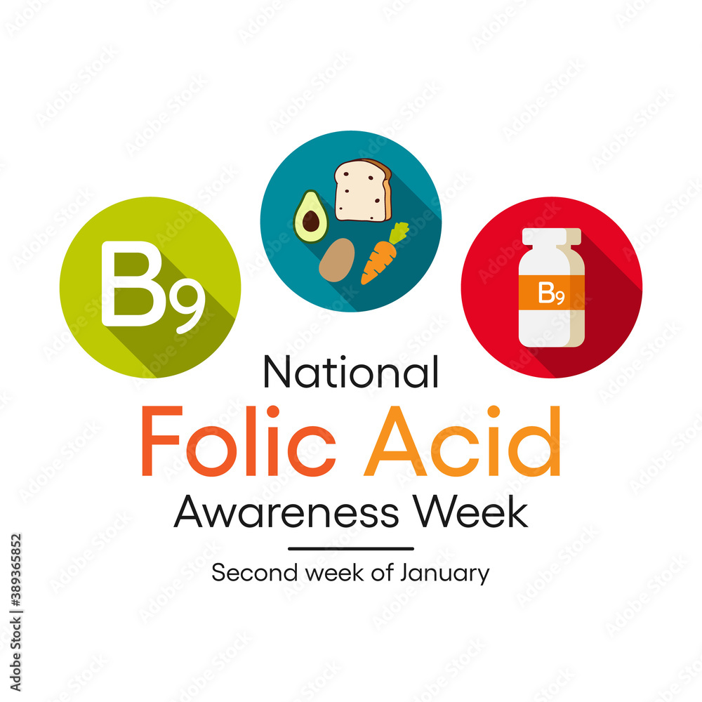 National Folic Acid Awareness Week, observed during the second week of January every year, brings much needed attention to this crucial vitamin that is especially important to women. vector graphics.