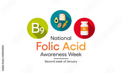 National Folic Acid Awareness Week, observed during the second week of January every year, brings much needed attention to this crucial vitamin that is especially important to women. vector graphics.