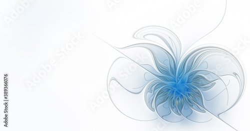 Abstract fractal gray blue flower on light background. Copy space 