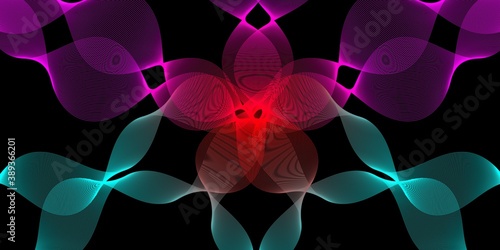 Modern abstract background with wavy lines in purple, red and blue gradations. Wave line art, curved smooth design. Vector illustration