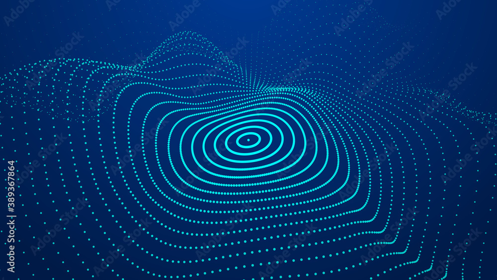 Fototapeta premium Abstract gradient dynamic wave of glowing particles. Network of neon dots. Big data. Digital background. Vector
