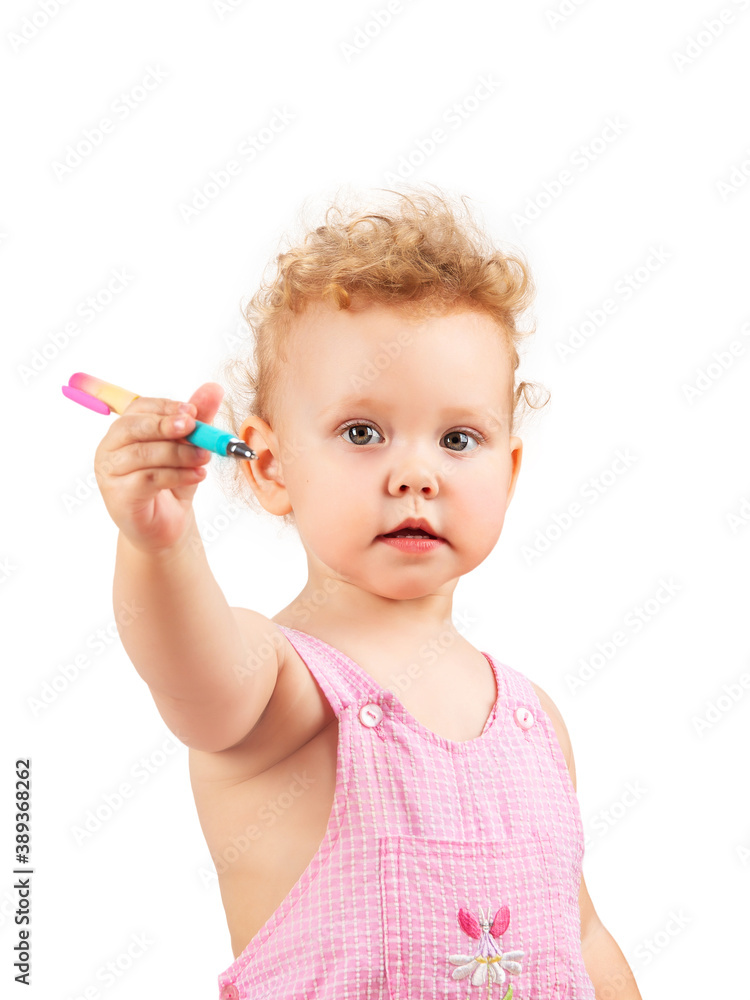 little girl with curly hair on a white background little girl with curly hair on a white background