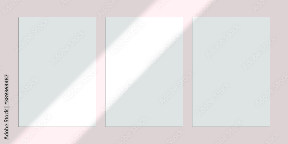 Obraz premium Vector shadow overlay effect. Transparent soft light and shadows from window. Mockup of transparent window shadow and natural lightning. 10 eps mesh.