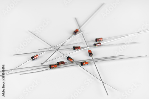 Resistor and diode isolated on white background