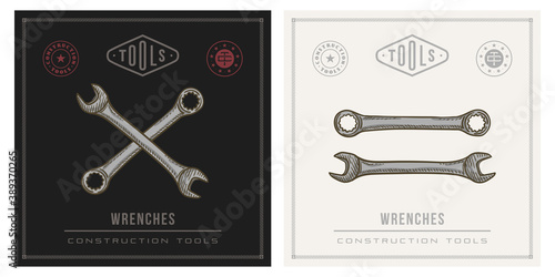 Open end and box ended wrench vintage illustration
