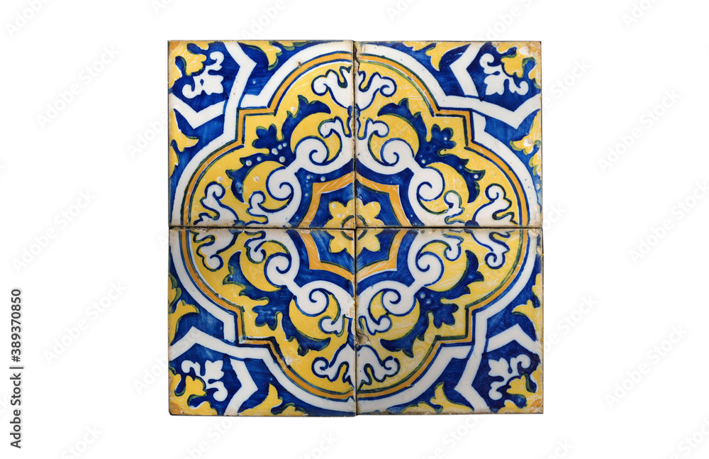 Padrão de azulejos velhos típicos de Portugal com cores azul e amarelo 