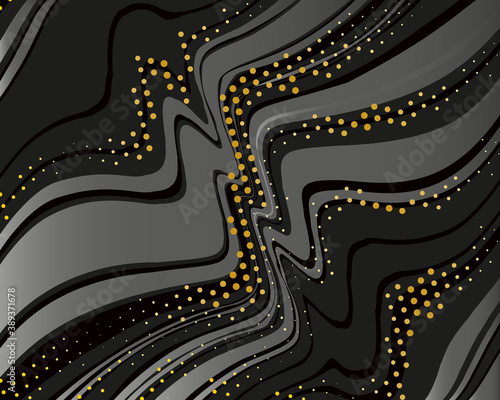 Dark dynamic background with black lines and golden dotes.  Vector illustration