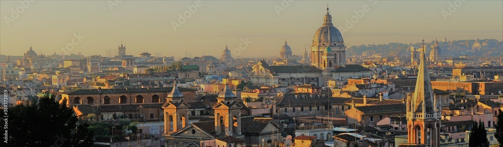 Panoramic view of Rome at sunrise