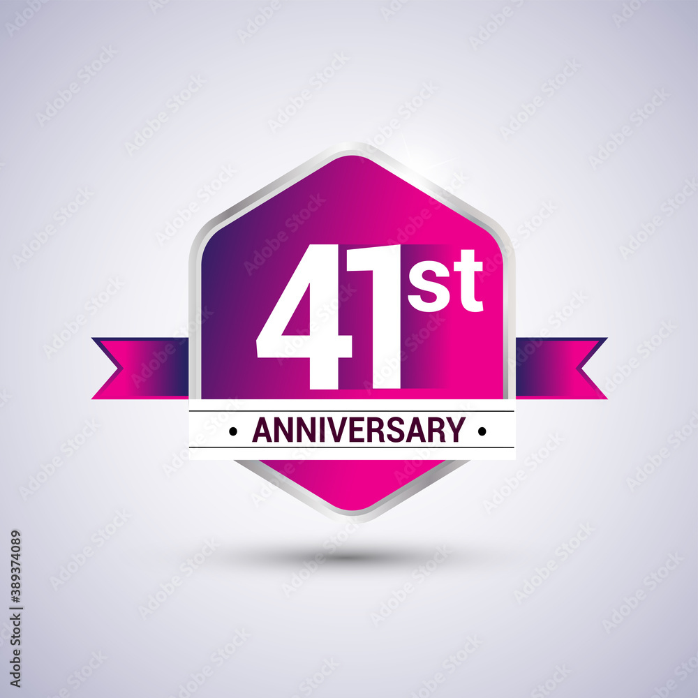 Logo 41st anniversary celebration isolated in red hexagon shape and red ribbon colored, vector design. Logo 41st anniversary celebration isolated in red hexagon shape and red ribbon colored, vector design.