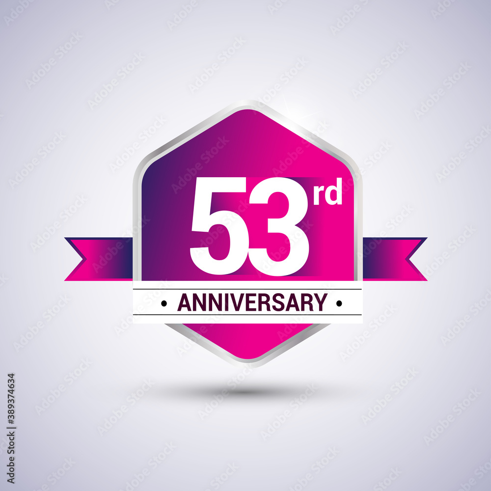 Logo 53rd anniversary celebration isolated in red hexagon shape and red ribbon colored, vector design. Logo 53rd anniversary celebration isolated in red hexagon shape and red ribbon colored, vector design.