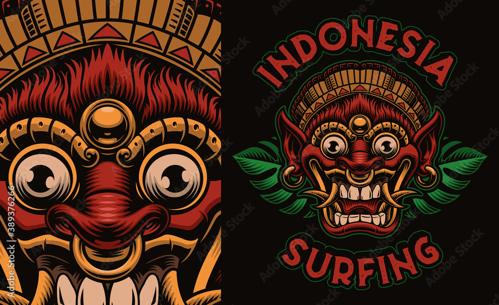 A colorful vector illustration of a traditional Bali Mask, This design can be used as a perfect shirt print or as a logotype.