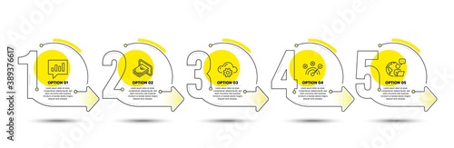 Analytical chat, Cash and Cloud computing line icons set. Timeline process infograph. Correct answer sign. Communication speech bubble, Atm payment, Storage process. Speed symbol. Business set. Vector